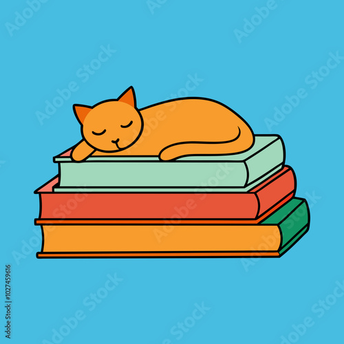 cat sleeping on a stack of books
