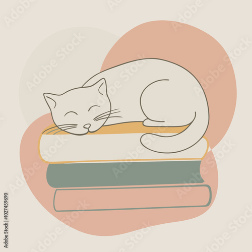 cat sleeping on a stack of books