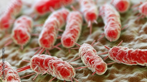 Campylobacter jejuni: A gram-negative, spiral-shaped bacterium linked to food poisoning, commonly found in raw poultry and causing gastroenteritis.
 photo