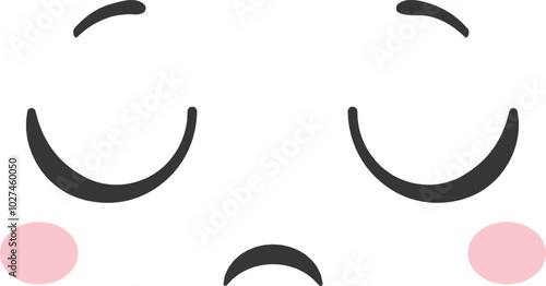 This illustration features a minimalistic sad face with closed eyes and pink cheeks set against a plain white backdrop conveying a feeling of disappointment and cuteness.