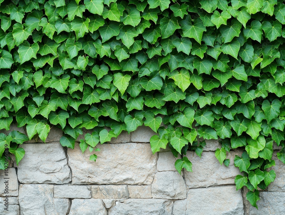 Green ivy leaves on a stone wall, nature's beautiful contrast. Green ivy leaves on a stone wall, nature's beautiful contrast.