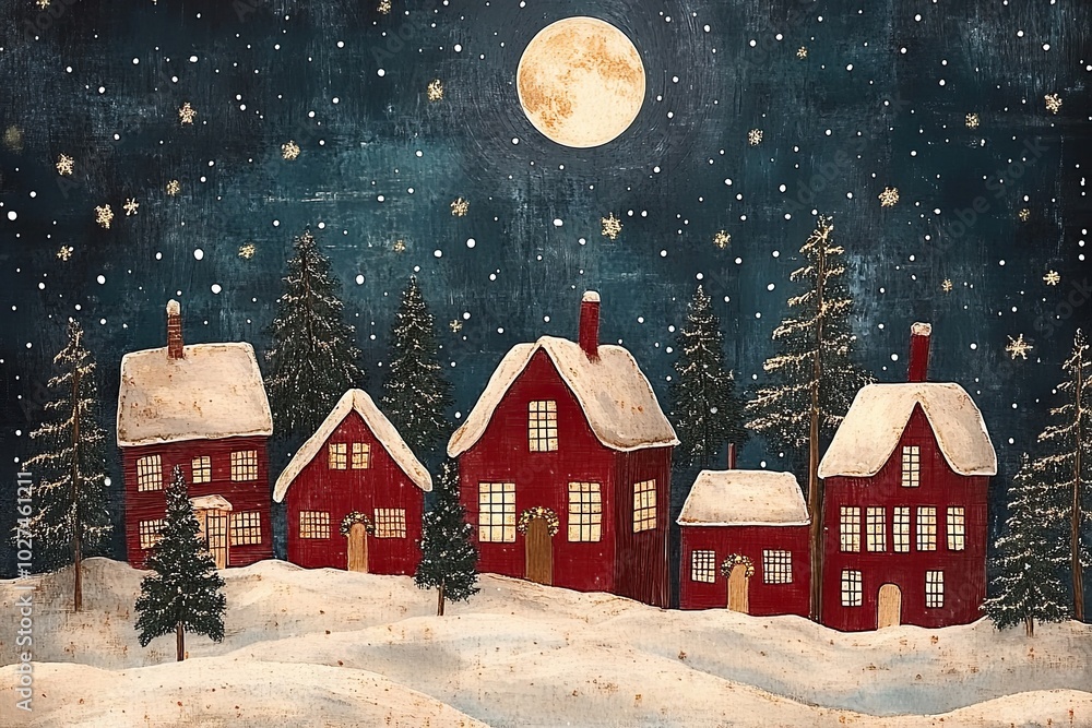 Fototapeta premium A Christmas village with red houses
