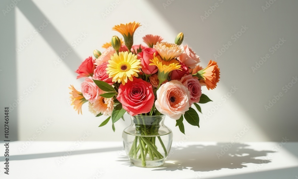 Floral bouquet with greenery and flowers in a vase. Floral bouquet with greenery and flowers in a vase.