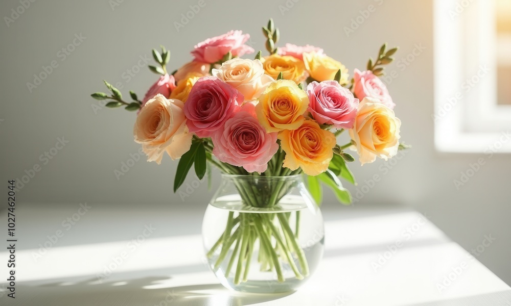 A sunny flower bouquet on a light background. A sunny flower bouquet on a light background.