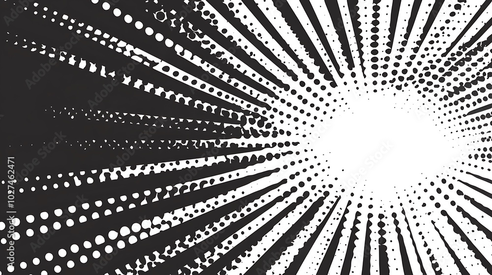 Abstract black and white background with a radial pattern of dots and lines. Abstract black and white background with a radial pattern of dots and lines.