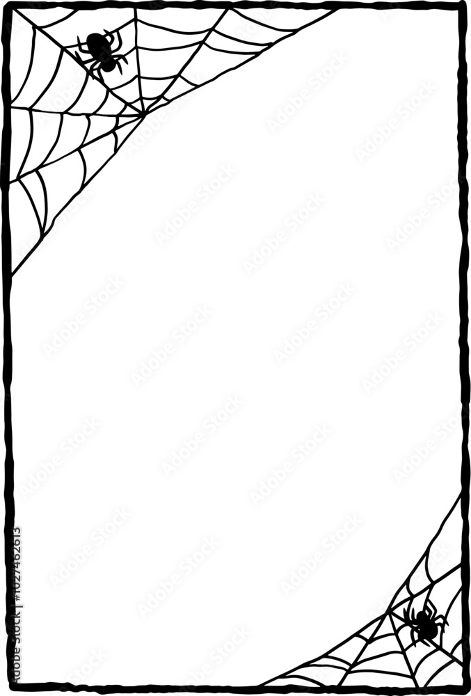 Spider web are at the corners of the frame and a spiders is hanging down. Halloween poster with scary and creepy design. Spider web are at the corners of the frame and a spiders is hanging down. Halloween poster with scary and creepy design.