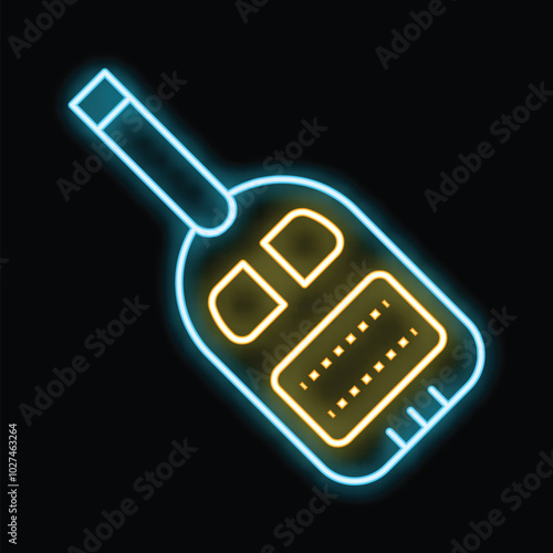 Glowing neon line walkie talkie icon isolated on black background, vector illustration