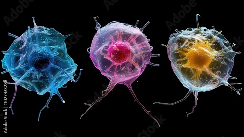 Adenocarcinoma Cells: A type of carcinoma developing in mucus-secreting glands, these cells arise in organs such as the lungs, colon, or prostate, often growing in glands.
 photo