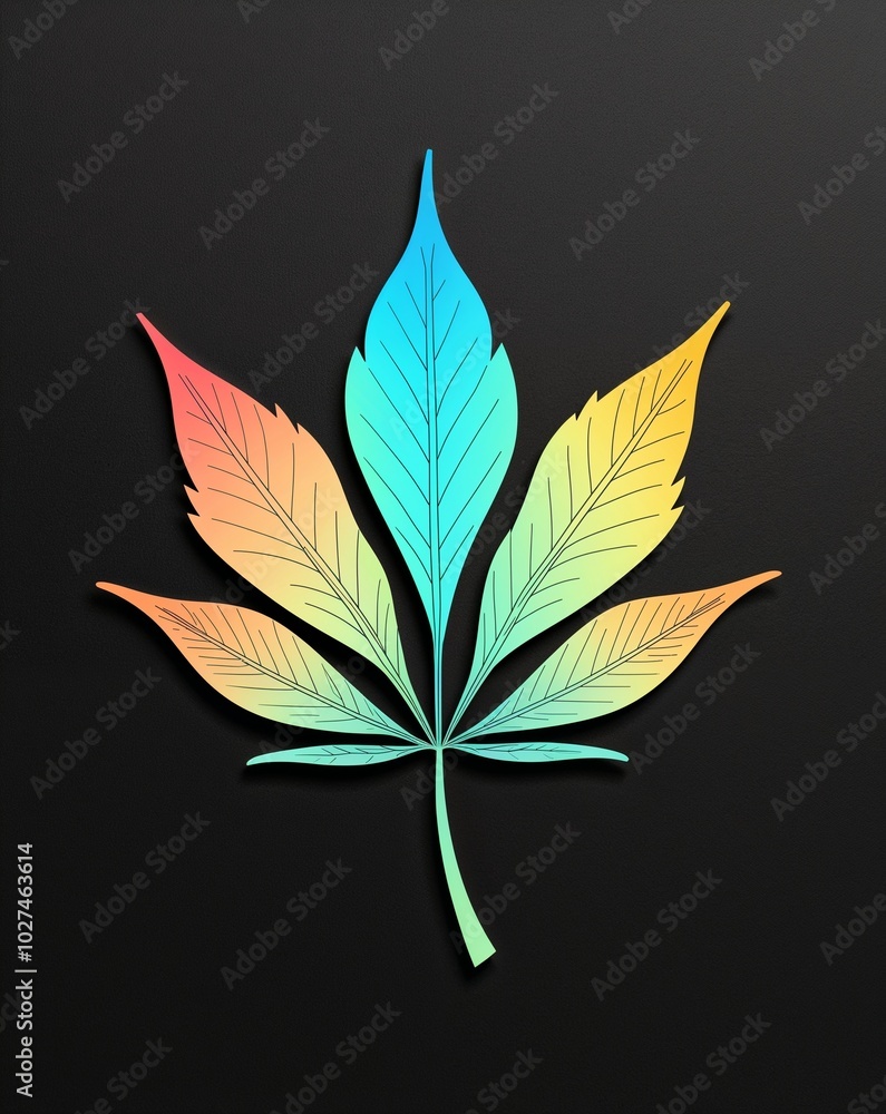Gradient effects creating a vibrant leaf illustration on plain black background Gradient effects creating a vibrant leaf illustration on plain black background