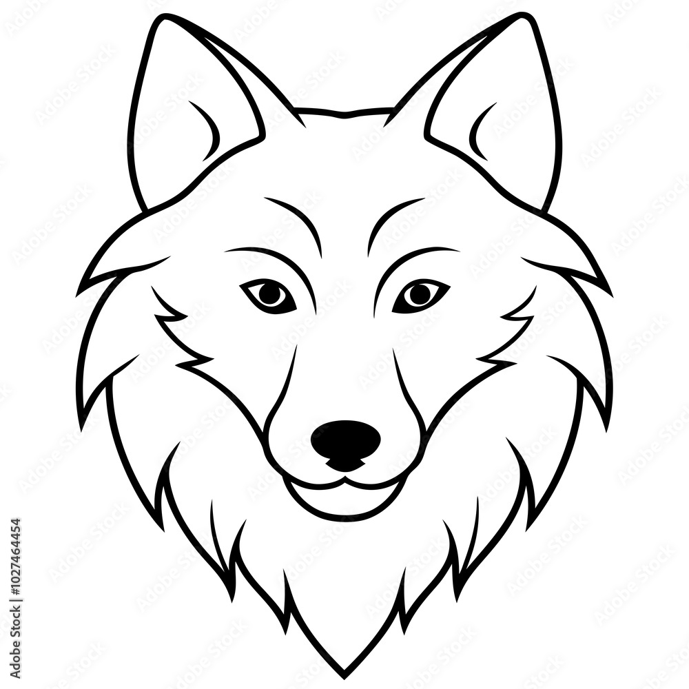 Naklejka premium simple icon Children coloring book page, line art, monochrome black and white, cartoon outline cute style, illustration of wolf