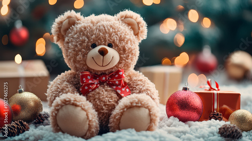 teddy bear with happy new year and Christmas concept
