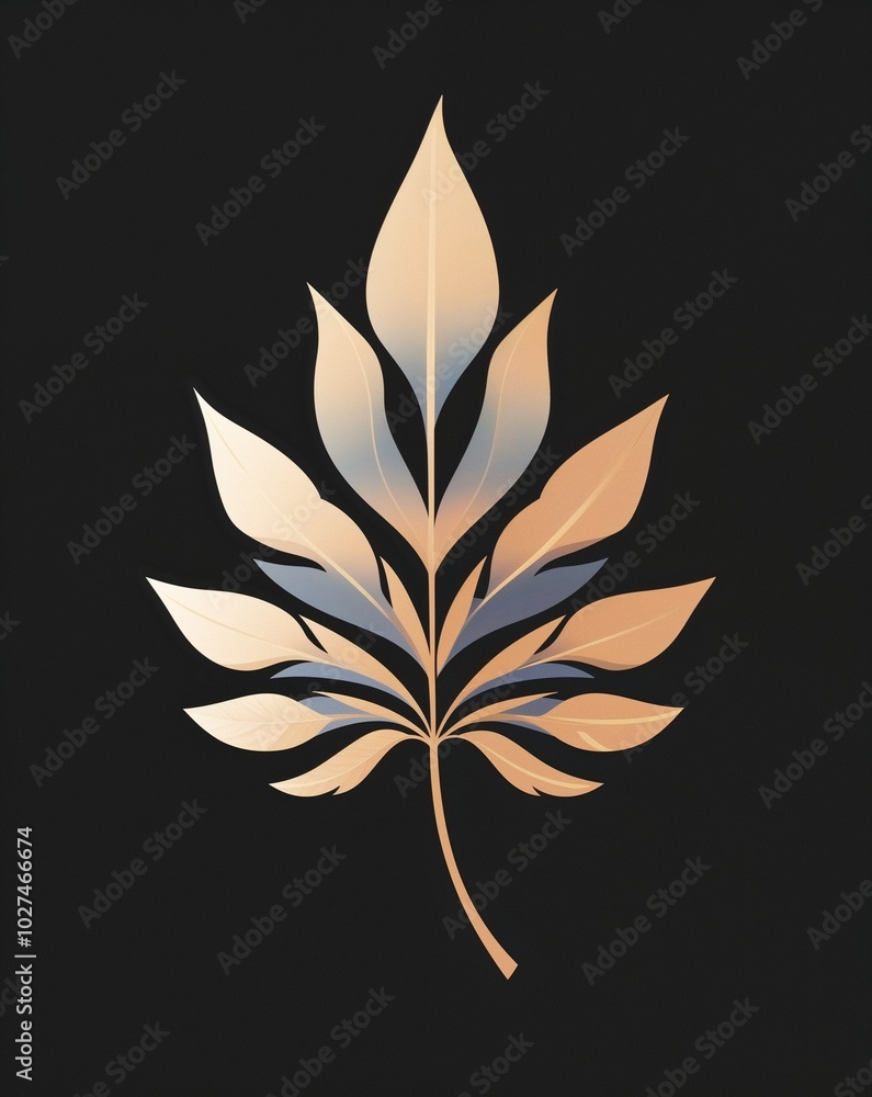 Intricate leaf design with gradient effects on plain black background Intricate leaf design with gradient effects on plain black background