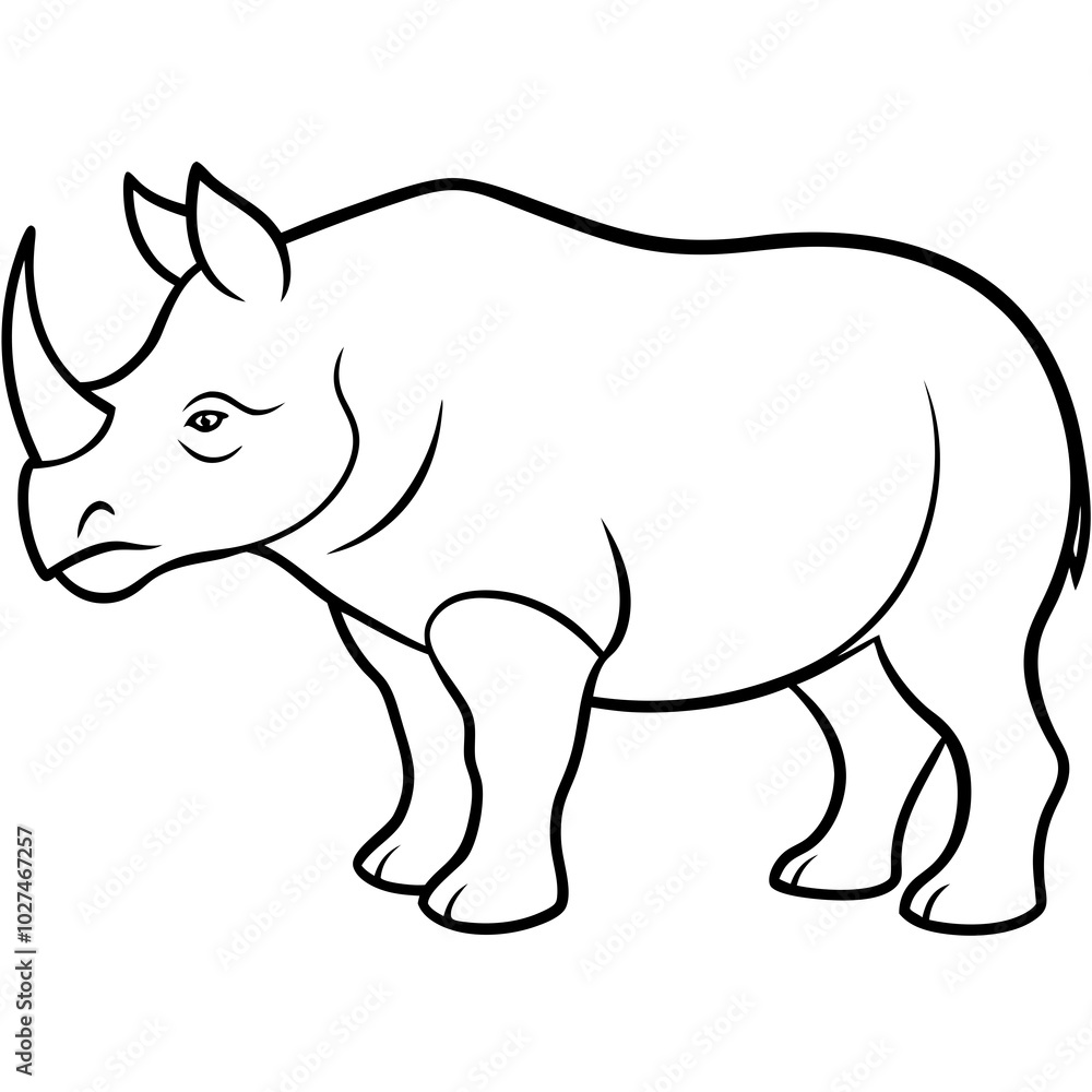 Fototapeta premium simple icon Children coloring book page, line art, monochrome black and white, cartoon outline cute style, illustration of rhino