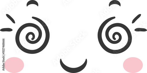 A charming cartoon face features large spiral eyes and pink cheeks radiating a fun and playful vibe. The design is minimalistic and cheerful perfect for light hearted themes.