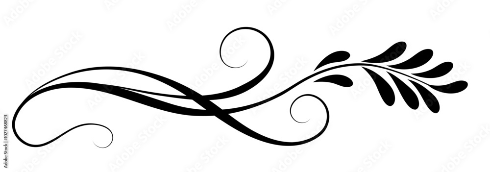 Fototapeta premium Floral ornament with leaves and abstract wave lines. Graceful element for decor and greeting or invitation card design