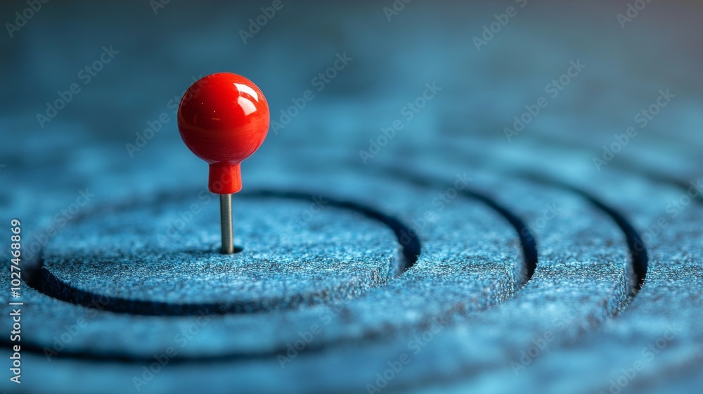 A red pushpin carefully placed on a target board featuring concentric circles symbolizes focus, precision, and achieving one's goals effectively. A red pushpin carefully placed on a target board featuring concentric circles symbolizes focus, precision, and achieving one's goals effectively.