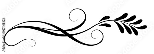 Floral ornament with leaves and abstract wave lines. Graceful element for decor and greeting or invitation card design