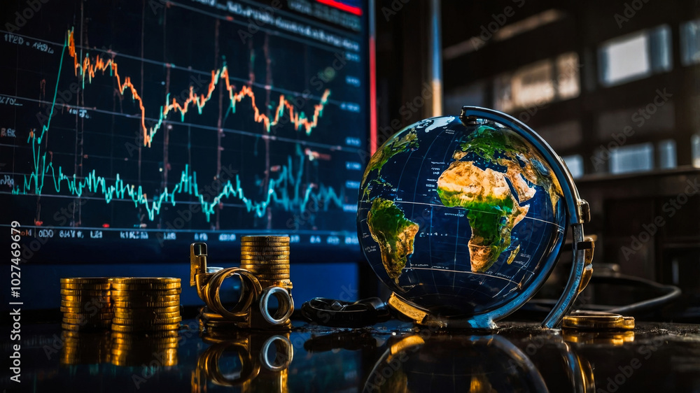 Global Finance Concept with Currency and Market Charts Global Finance Concept with Currency and Market Charts