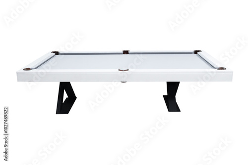 White billiard table. Beautiful billiard table isolated on white background. Picture of table for playing billiard on white background. Picture of interior item for game.