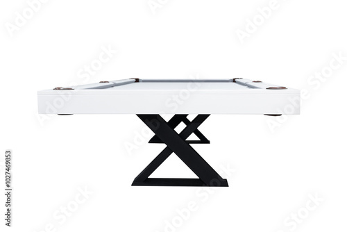 White billiard table. Beautiful billiard table isolated on white background. Picture of table for playing billiard on white background. Picture of interior item for game.
