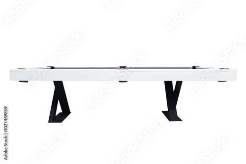 White billiard table. Beautiful billiard table isolated on white background. Picture of table for playing billiard on white background. Picture of interior item for game.