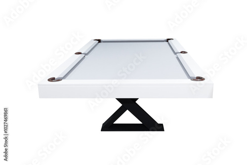 White billiard table. Beautiful billiard table isolated on white background. Picture of table for playing billiard on white background. Picture of interior item for game.