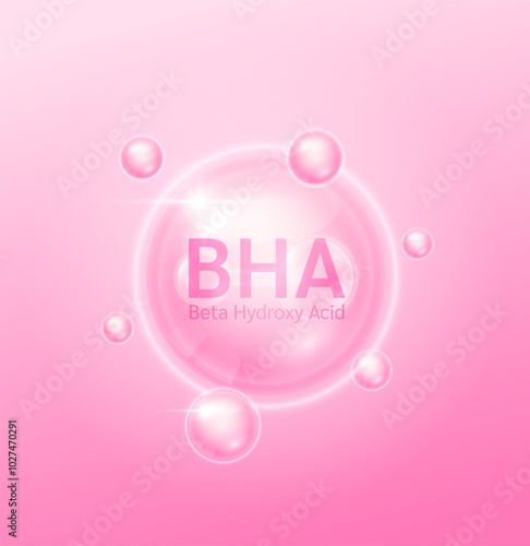 BHA Beta Hydroxy Acid solution pink. Serum skin care face for cosmetics ads. Medical beauty science. Vector EPS10.