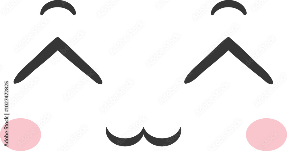 A charming cartoon rabbit face showcases closed eyes a joyful smile and rosy cheeks perfect for childrens illustrations greeting cards or playful designs.