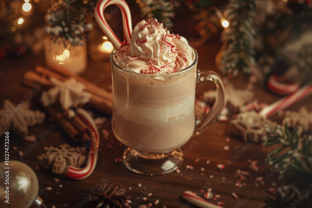 Festive peppermint hot chocolate with whipped cream Festive peppermint hot chocolate with whipped cream