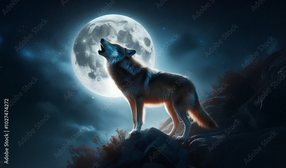 The wolf howling at the moon The wolf howling at the moon
