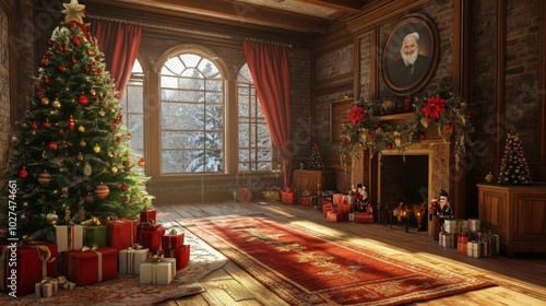 Wallpaper Mural A traditional holiday interior with a decorated tree, gift boxes, and Santa decorations welcoming the New Year. Torontodigital.ca