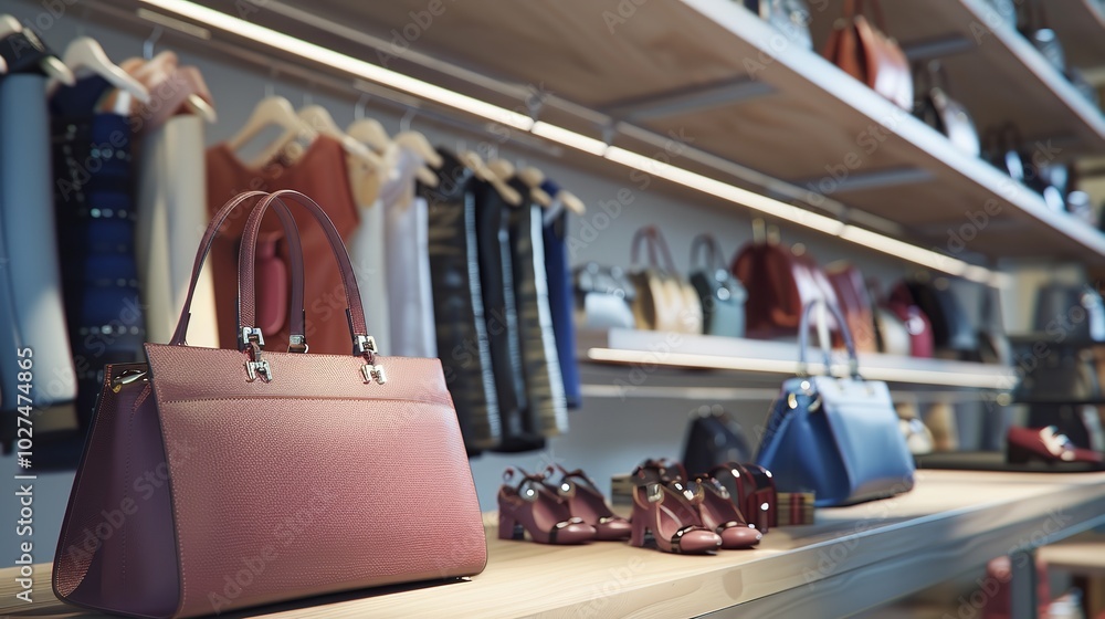Obraz premium Close up of handbags and clothes in fashion store