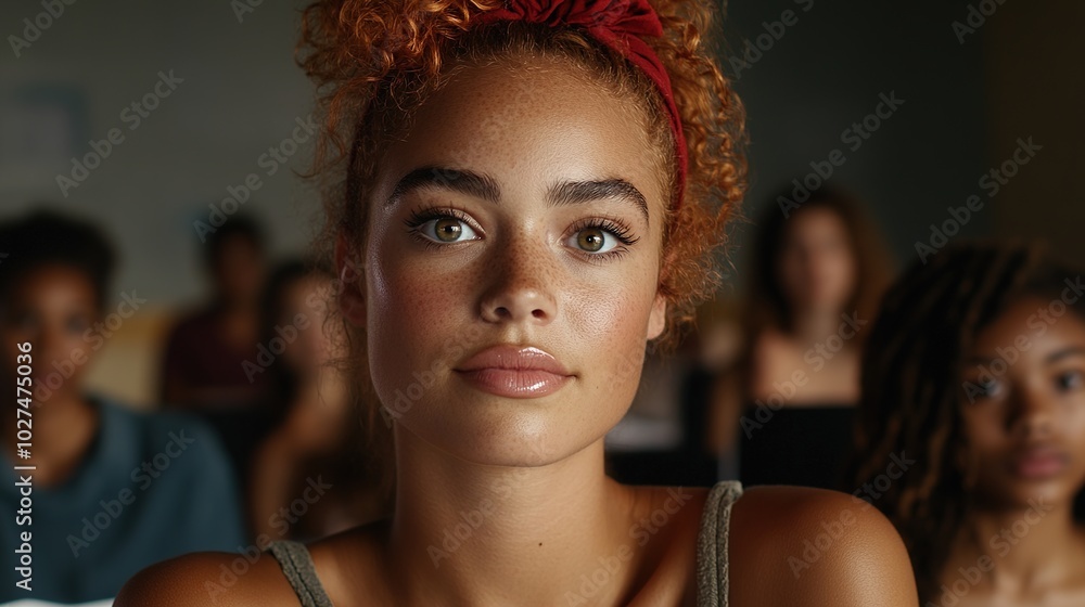 Fototapeta premium Engaged Young Woman in Classroom Setting