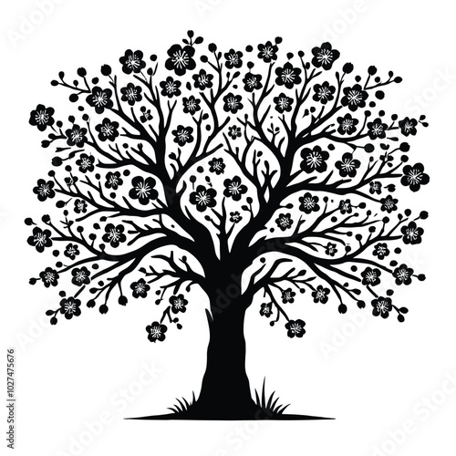 Blossoming Tree Silhouette