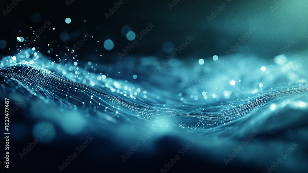 Abstract tech background in the form of blue waves, consisting of a large number of digital connection lines. Bright neon and vibrating networks and neural connections Abstract tech background in the form of blue waves, consisting of a large number of digital connection lines. Bright neon and vibrating networks and neural connections
