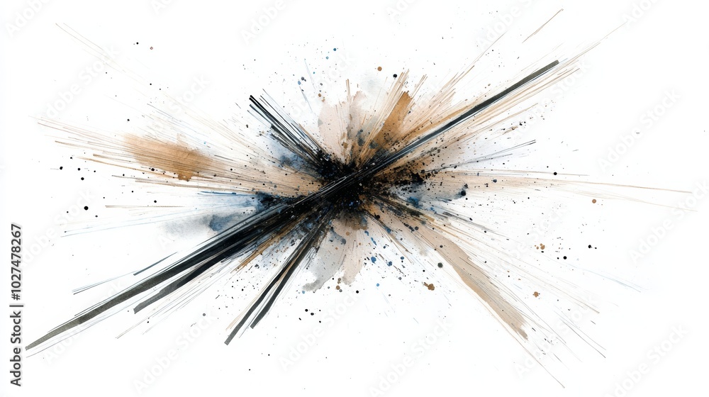 Abstract black and white burst painting, dynamic swirling lines and movement in modern art Abstract black and white burst painting, dynamic swirling lines and movement in modern art