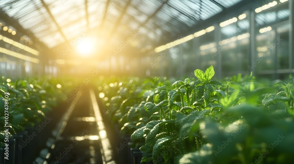 Futuristic greenhouse with genetically engineered crops thriving in harsh conditions with automated systems Futuristic greenhouse with genetically engineered crops thriving in harsh conditions with automated systems