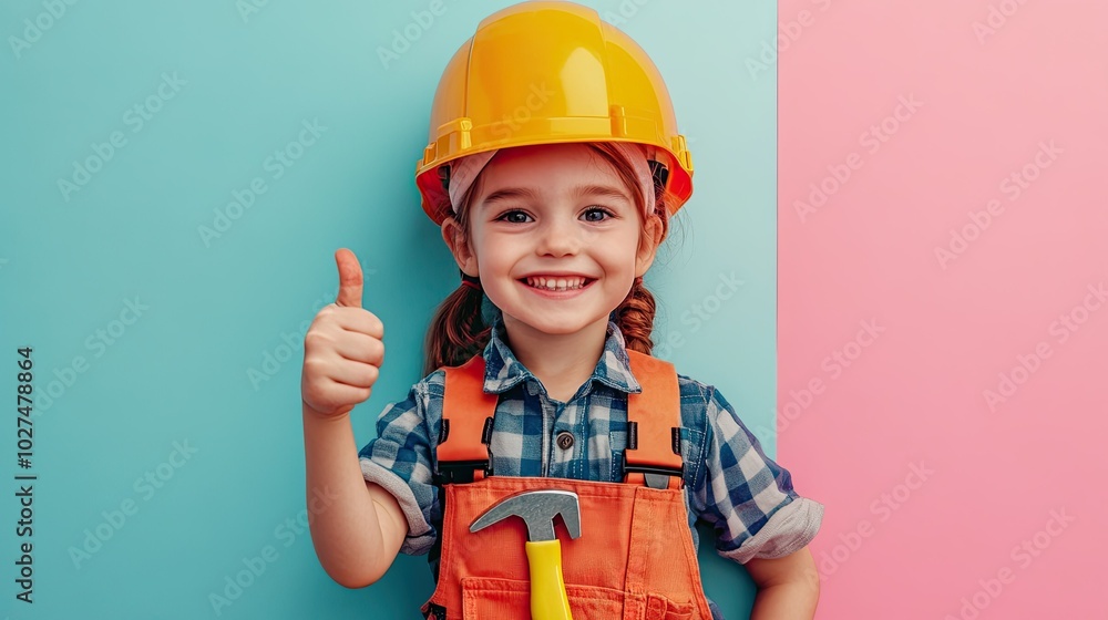 Happy Child in Construction Helmet with Thumbs Up Happy Child in Construction Helmet with Thumbs Up