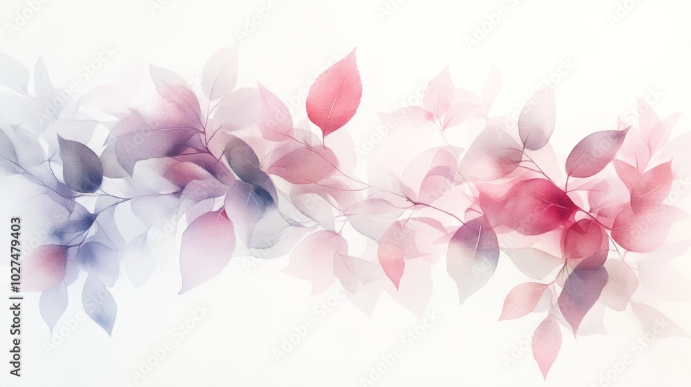 Vibrant pink and blue leaves on white background, abstract floral art for minimalist decor Vibrant pink and blue leaves on white background, abstract floral art for minimalist decor