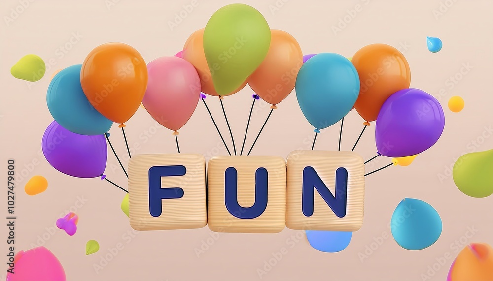 Colorful balloons and blocks spelling FUN on a playful background. Colorful balloons and blocks spelling FUN on a playful background.