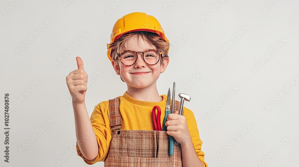 Cute Child in Construction Outfit with Tools Cute Child in Construction Outfit with Tools