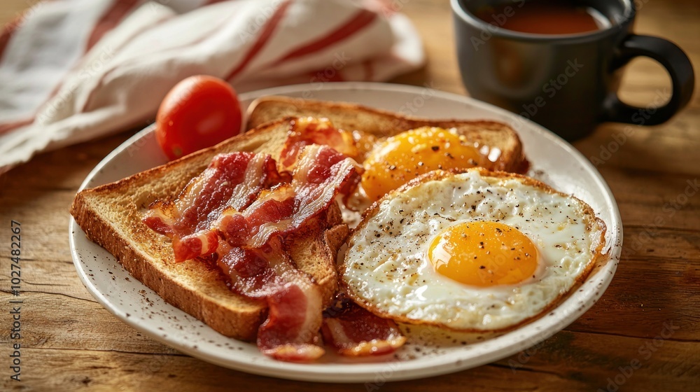 a traditional American breakfast with eggs, bacon, and toast, illustrating hearty and filling meals a traditional American breakfast with eggs, bacon, and toast, illustrating hearty and filling meals