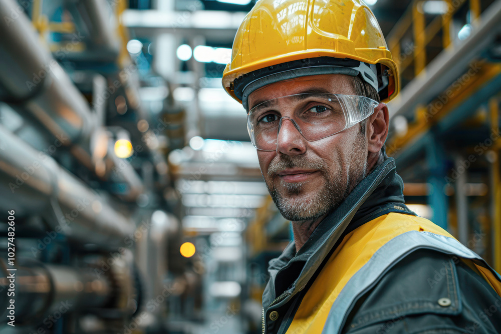A man in a yellow safety vest and a hard hat is smiling A man in a yellow safety vest and a hard hat is smiling