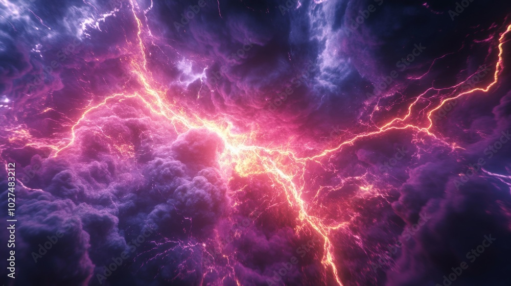 Lightning storm unleashing dramatic energy in purple clouds Lightning storm unleashing dramatic energy in purple clouds