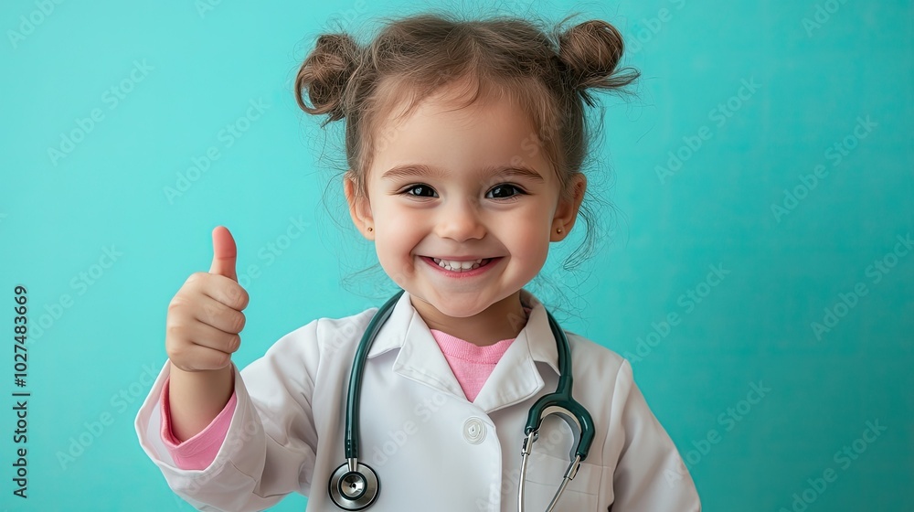 Cute Little Child Doctor Portrait with Thumbs Up Cute Little Child Doctor Portrait with Thumbs Up