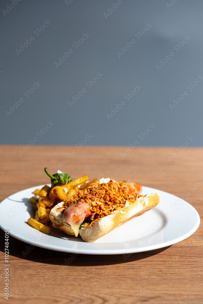 Hot Dog con cebolla crujiente Hot Dog con cebolla crujiente