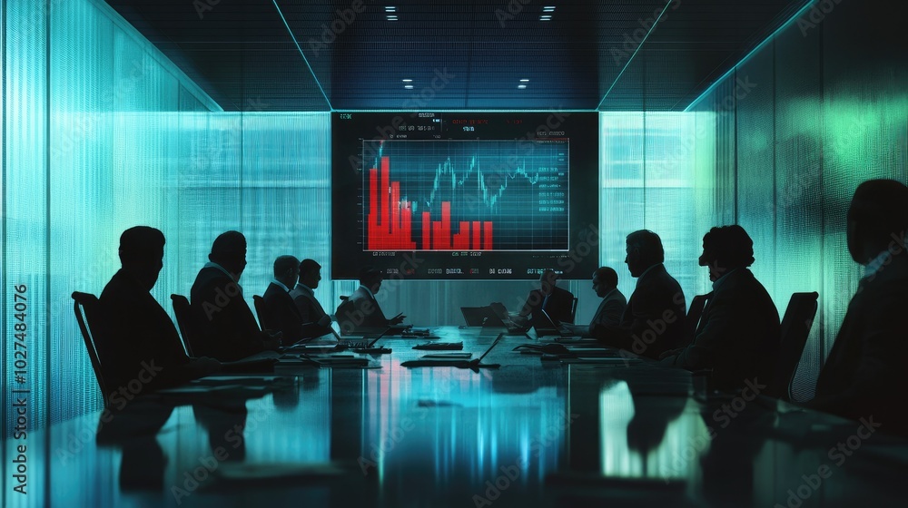 Boardroom Crisis Meeting with Declining Charts Boardroom Crisis Meeting with Declining Charts