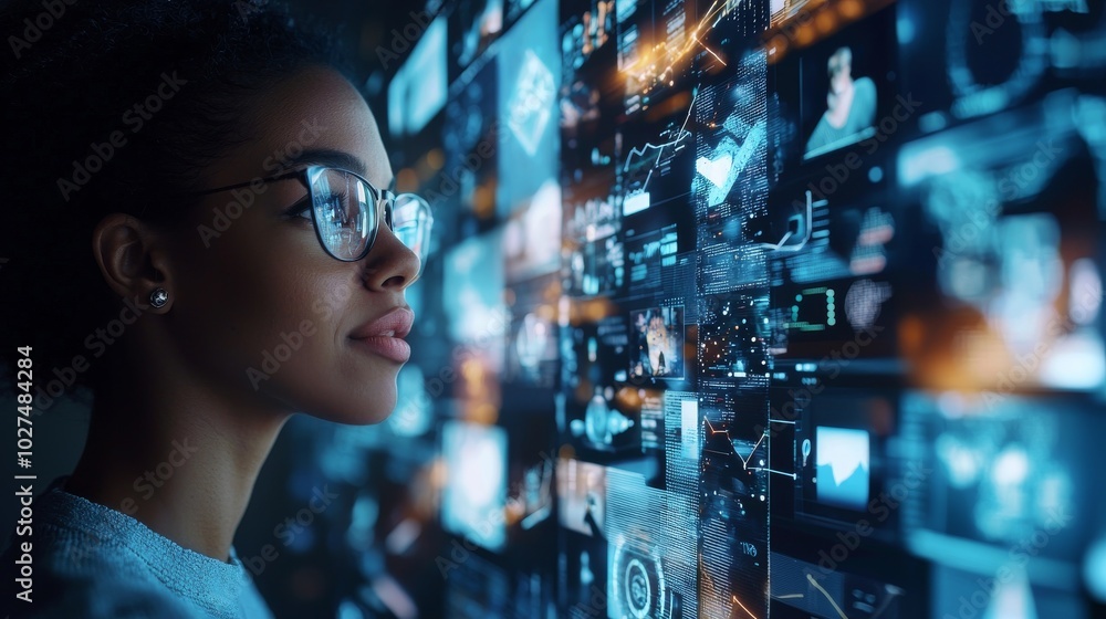 A businessperson in a close-up, engaged in a video call with creative partners, surrounded by elements of the creative industry in the background A businessperson in a close-up, engaged in a video call with creative partners, surrounded by elements of the creative industry in the background