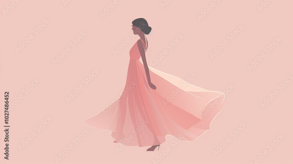 Obraz premium A woman in a pink dress is walking with her arms outstretched