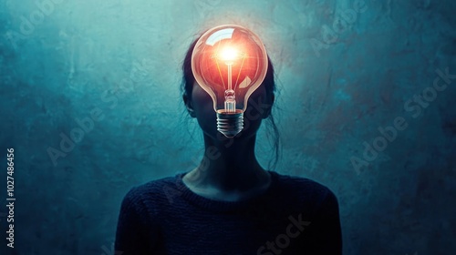 a lightbulb over a person's head, symbolizing a creative idea or brainchild coming to life photo